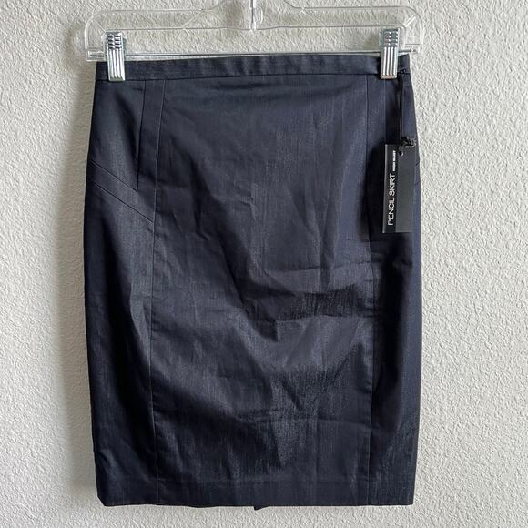 New Express High Waist Pencil Skirt Women's 0 Dark Blue Slight Shimmer Stretch - Picture 1 of 6